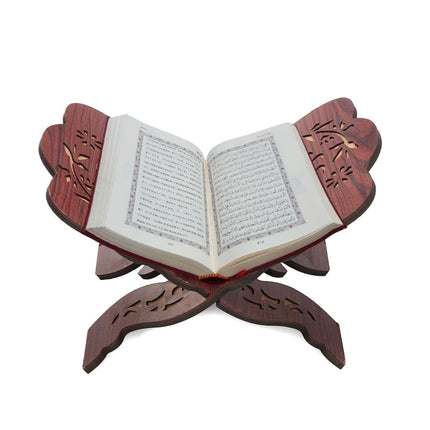 Quran Wooden Book Stand Holder Bookends Gift Removable Handmade Wood Book Decoration(Wine Red)-garmade.com