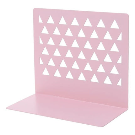 Metal Triangular Hollow Desktop Organizer Bookends Support Stand Holder Shelf Bookrack Home Office Supplies(Pink)-garmade.com