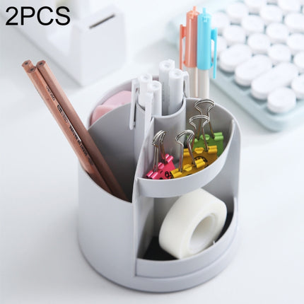 2 PCS Multi-function Rotating Plastic Gift Pen Holder Office Storage Box(Gray)-garmade.com