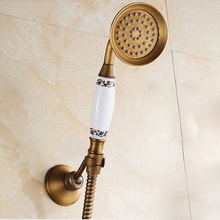 Antique Brass Wall Mounted Bathroom Tub Faucet Dual Ceramics Handles Telephone Style Hand Shower, Specification:Blue and White Telephone Shower-garmade.com