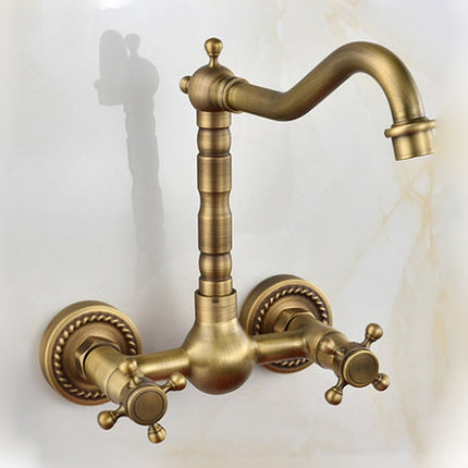 Wall-mounted Bathroom All Bronze Cold Hot Water Ancient Wall Faucet(Antique)-garmade.com