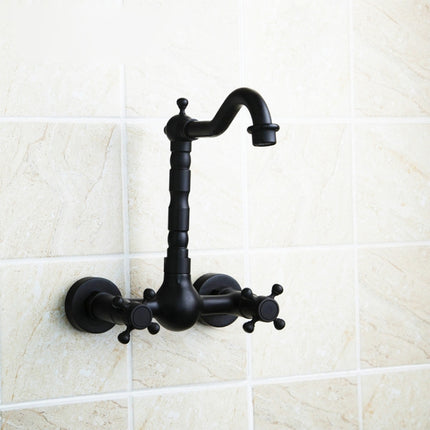 Wall-mounted Bathroom All Bronze Cold Hot Water Ancient Wall Faucet(Black ancient)-garmade.com