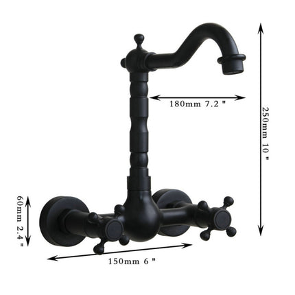 Wall-mounted Bathroom All Bronze Cold Hot Water Ancient Wall Faucet(Black ancient)-garmade.com
