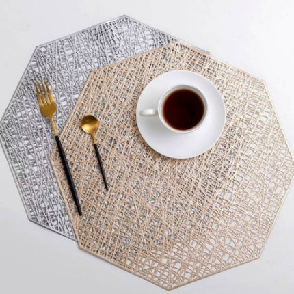 Pastoral Octagonal PVC Insulated Placemat Creative Hollow Placemat Household Table Decoration(Gold)-garmade.com