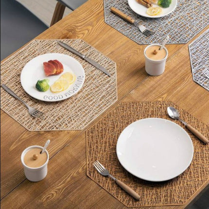 Pastoral Octagonal PVC Insulated Placemat Creative Hollow Placemat Household Table Decoration(Gold)-garmade.com