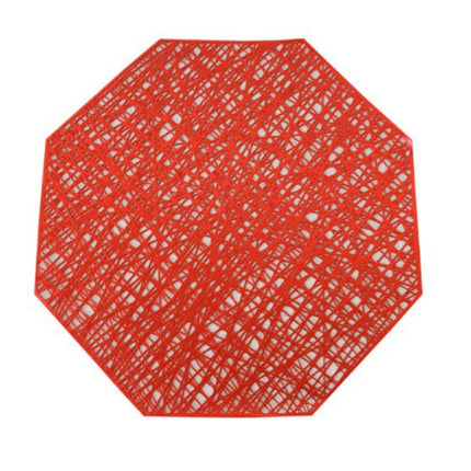 Pastoral Octagonal PVC Insulated Placemat Creative Hollow Placemat Household Table Decoration(Red)-garmade.com