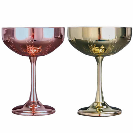 2 PCS 304 Stainless Steel Cup Ear Of Wheat Print Martini Goblet Wine Glass Drinkware(Red)-garmade.com