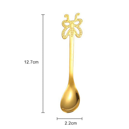 Multicolor Stainless Steel Butterfly Coffee Spoon Fruit Cold Drink Ice Cream Dessert Tea Spoon, Color:Gold-garmade.com