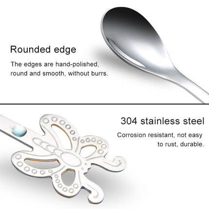 Multicolor Stainless Steel Butterfly Coffee Spoon Fruit Cold Drink Ice Cream Dessert Tea Spoon, Color:Gold-garmade.com