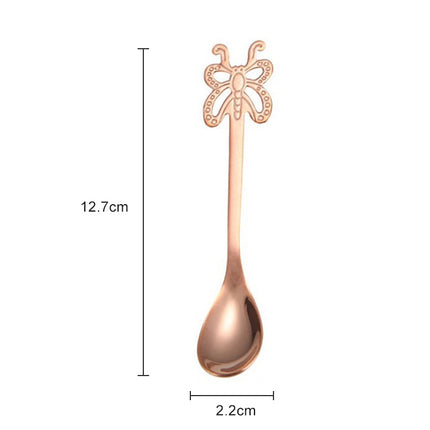 Multicolor Stainless Steel Butterfly Coffee Spoon Fruit Cold Drink Ice Cream Dessert Tea Spoon, Color:Rose Gold-garmade.com