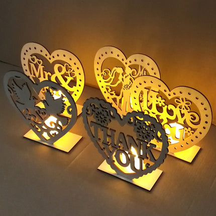 2 PCS Creative Heart Shaped Wooden Decoration Romantic Wooden Sign LED Candle Light(JM01452)-garmade.com