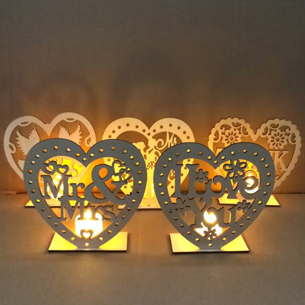 2 PCS Creative Heart Shaped Wooden Decoration Romantic Wooden Sign LED Candle Light(JM01455)-garmade.com