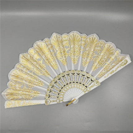 Spain Style Plastic Folding Fan Peacock Lace Fan Ladies Dance Gilding Fan, Size:23x42cm(White)-garmade.com