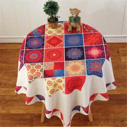 Retro Pattern Linen Table Cloth For Dinner Home Decor Dustproof Table Cover, Size:85x85cm(Lattice Elements)-garmade.com