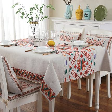 Retro Pattern Linen Table Cloth For Dinner Home Decor Dustproof Table Cover, Size:85x85cm(Lattice Elements)-garmade.com