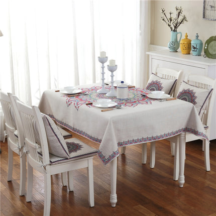 Retro Pattern Linen Table Cloth For Dinner Home Decor Dustproof Table Cover, Size:85x85cm(Peacock)-garmade.com