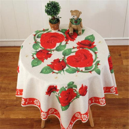 Retro Pattern Linen Table Cloth For Dinner Home Decor Dustproof Table Cover, Size:85x85cm(Rose)-garmade.com