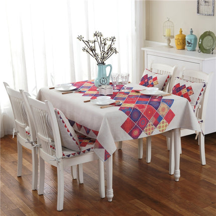 Retro Pattern Linen Table Cloth For Dinner Home Decor Dustproof Table Cover, Size:110x110cm(Lattice Elements)-garmade.com