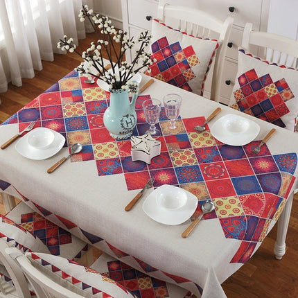 Retro Pattern Linen Table Cloth For Dinner Home Decor Dustproof Table Cover, Size:110x110cm(Lattice Elements)-garmade.com