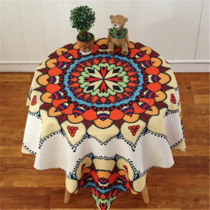 Retro Pattern Linen Table Cloth For Dinner Home Decor Dustproof Table Cover, Size:110x110cm(Kaleidoscope)-garmade.com