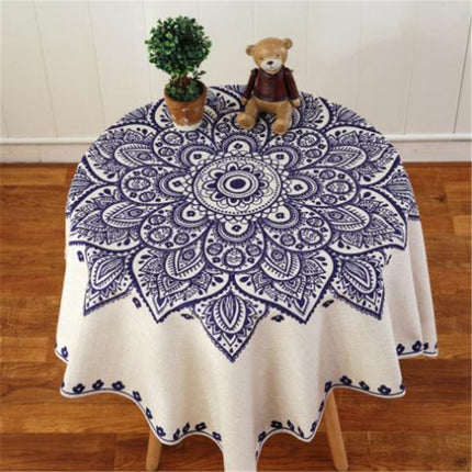 Retro Pattern Linen Table Cloth For Dinner Home Decor Dustproof Table Cover, Size:110x160cm(Celadon Porcelain)-garmade.com
