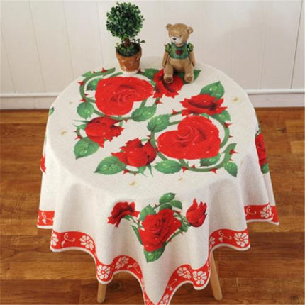 Retro Pattern Linen Table Cloth For Dinner Home Decor Dustproof Table Cover, Size:130x180cm(Rose)-garmade.com