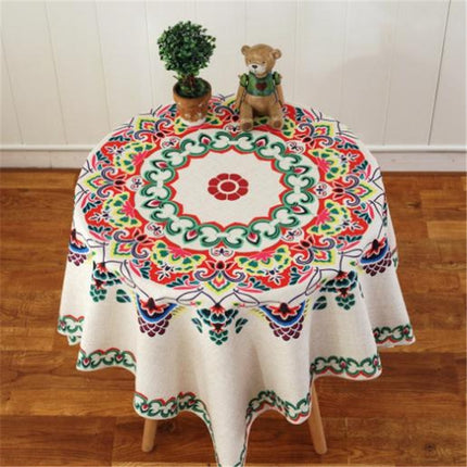 Retro Pattern Linen Table Cloth For Dinner Home Decor Dustproof Table Cover, Size:140x140cm(Bohemia)-garmade.com