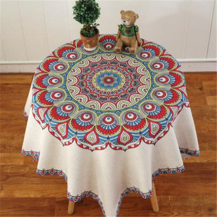 Retro Pattern Linen Table Cloth For Dinner Home Decor Dustproof Table Cover, Size:140x140cm(Peacock)-garmade.com