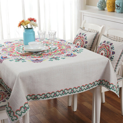 Retro Pattern Linen Table Cloth For Dinner Home Decor Dustproof Table Cover, Size:140x140cm(Wreath)-garmade.com