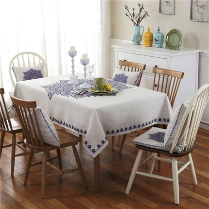 Retro Pattern Linen Table Cloth For Dinner Home Decor Dustproof Table Cover, Size:140x200cm(Celadon Porcelain)-garmade.com