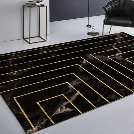 Marble Texture Square Lines Carpets Rugs For Home Living Room, Size:40x60cm(Black Gold)-garmade.com