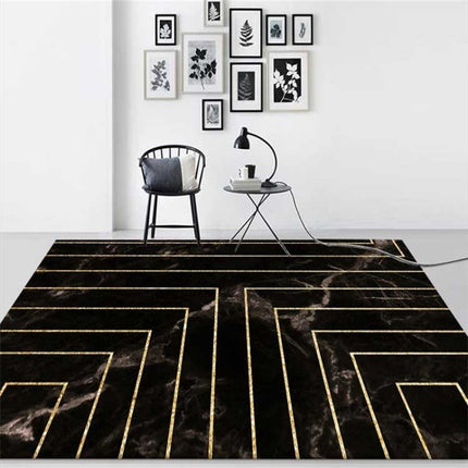 Marble Texture Square Lines Carpets Rugs For Home Living Room, Size:45x75cm(Black Gold)-garmade.com