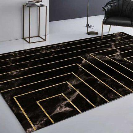 Marble Texture Square Lines Carpets Rugs For Home Living Room, Size:80x120cm(Black Gold)-garmade.com