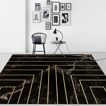 Marble Texture Square Lines Carpets Rugs For Home Living Room, Size:80x120cm(Black Gold)-garmade.com