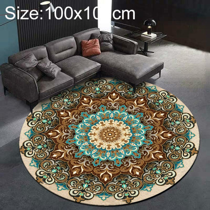 Ethnic Carpet Camel Mandala Flower Carpet Non-slip Floor Mat, Size:Diameter 100cm(Gray)-garmade.com