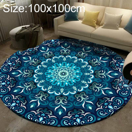 Ethnic Carpet Camel Mandala Flower Carpet Non-slip Floor Mat, Size:Diameter 100cm(Blue)-garmade.com