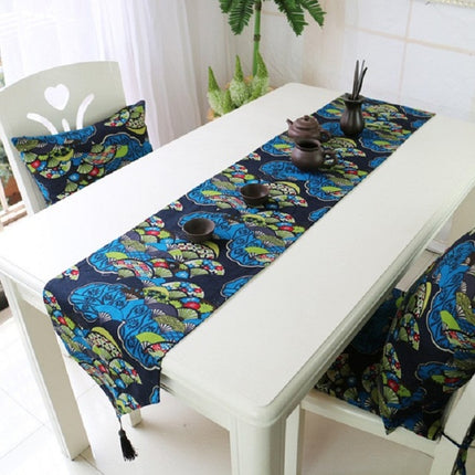 Ethnic Style Cotton and Linen Table Flag Printed Double Dining Table Placemat, Size:32x160cm(Blue)-garmade.com