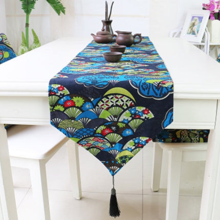 Ethnic Style Cotton and Linen Table Flag Printed Double Dining Table Placemat, Size:32x160cm(Blue)-garmade.com