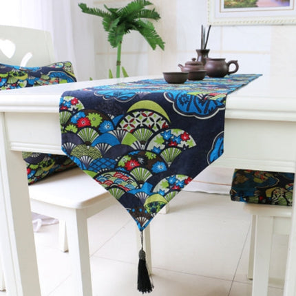 Ethnic Style Cotton and Linen Table Flag Printed Double Dining Table Placemat, Size:32x160cm(Blue)-garmade.com