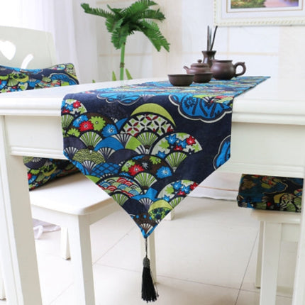 Ethnic Style Cotton and Linen Table Flag Printed Double Dining Table Placemat, Size:32x180cm(Blue)-garmade.com