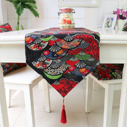 Ethnic Style Cotton and Linen Table Flag Printed Double Dining Table Placemat, Size:32x180cm(Red)-garmade.com