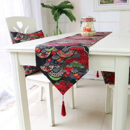 Ethnic Style Cotton and Linen Table Flag Printed Double Dining Table Placemat, Size:32x220cm(Red)-garmade.com