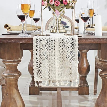Tassel Lace Floral Romance Retro Crochet Hollow Cotton Blend Table Runner Covers, Size:24x160cm(York Weave)-garmade.com