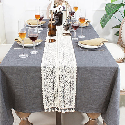 Tassel Lace Floral Romance Retro Crochet Hollow Cotton Blend Table Runner Covers, Size:24x220cm(York Weave)-garmade.com