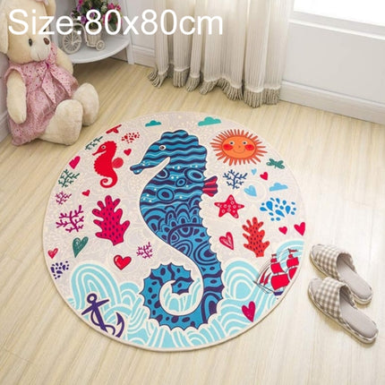 Circular Water Uptake Carpet Floot Mat Cartoon Door Mat, Diameter: 80cm(Seahorse)-garmade.com