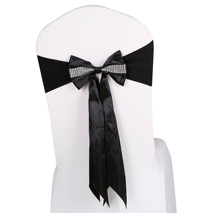 For Wedding Events Party Ceremony Banquet Christmas Decoration Chair Sash Bow Elastic Chair Ribbon Back Tie Bands Chair Sashes(Black)-garmade.com