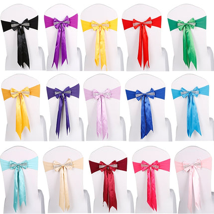 For Wedding Events Party Ceremony Banquet Christmas Decoration Chair Sash Bow Elastic Chair Ribbon Back Tie Bands Chair Sashes(Black)-garmade.com