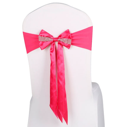 For Wedding Events Party Ceremony Banquet Christmas Decoration Chair Sash Bow Elastic Chair Ribbon Back Tie Bands Chair Sashes(Rose Red)-garmade.com