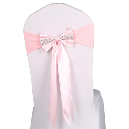 For Wedding Events Party Ceremony Banquet Christmas Decoration Chair Sash Bow Elastic Chair Ribbon Back Tie Bands Chair Sashes(Pink)-garmade.com