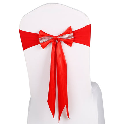 For Wedding Events Party Ceremony Banquet Christmas Decoration Chair Sash Bow Elastic Chair Ribbon Back Tie Bands Chair Sashes(Red)-garmade.com